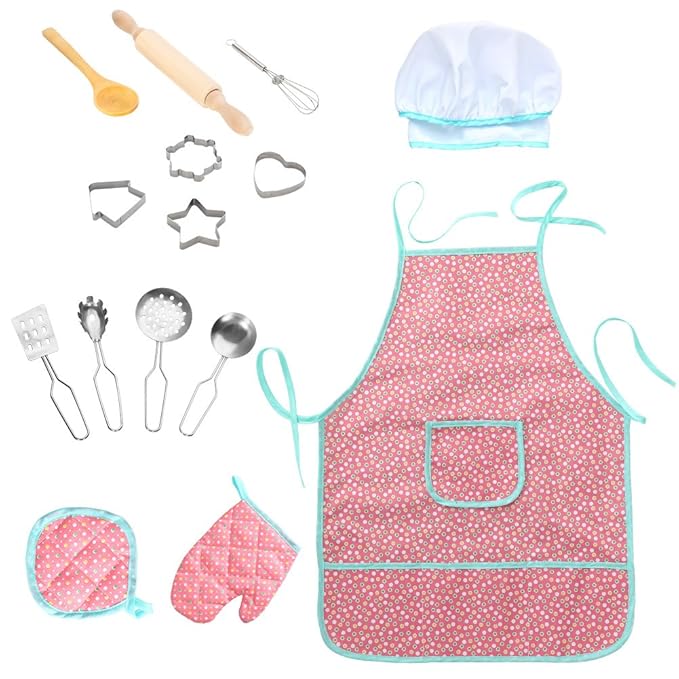 Twister.CK Kinderkoch Outfit Set, Wasserdichte Kinderschürzen Küche Kochrolle Pretend Play, Anzieh Kostüm Play Set für Kleink