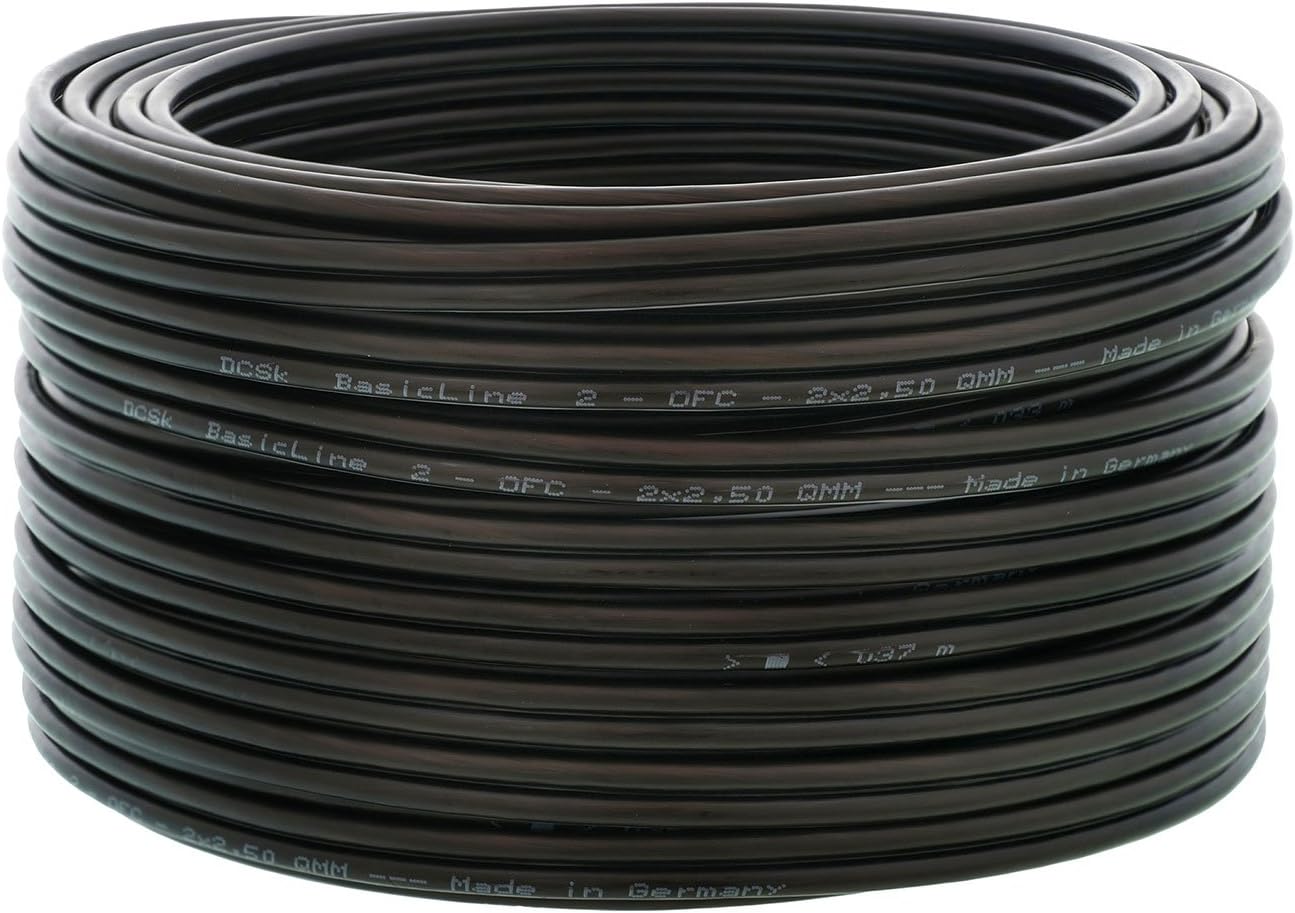 DCSk - 5m - 2 x 2.5mm² - Black Speaker Cable - German Made OFC Copper Speaker Wire for HiFi or Car Audio - AWG 14 Role - 99.99% Insulated Speaker Cable