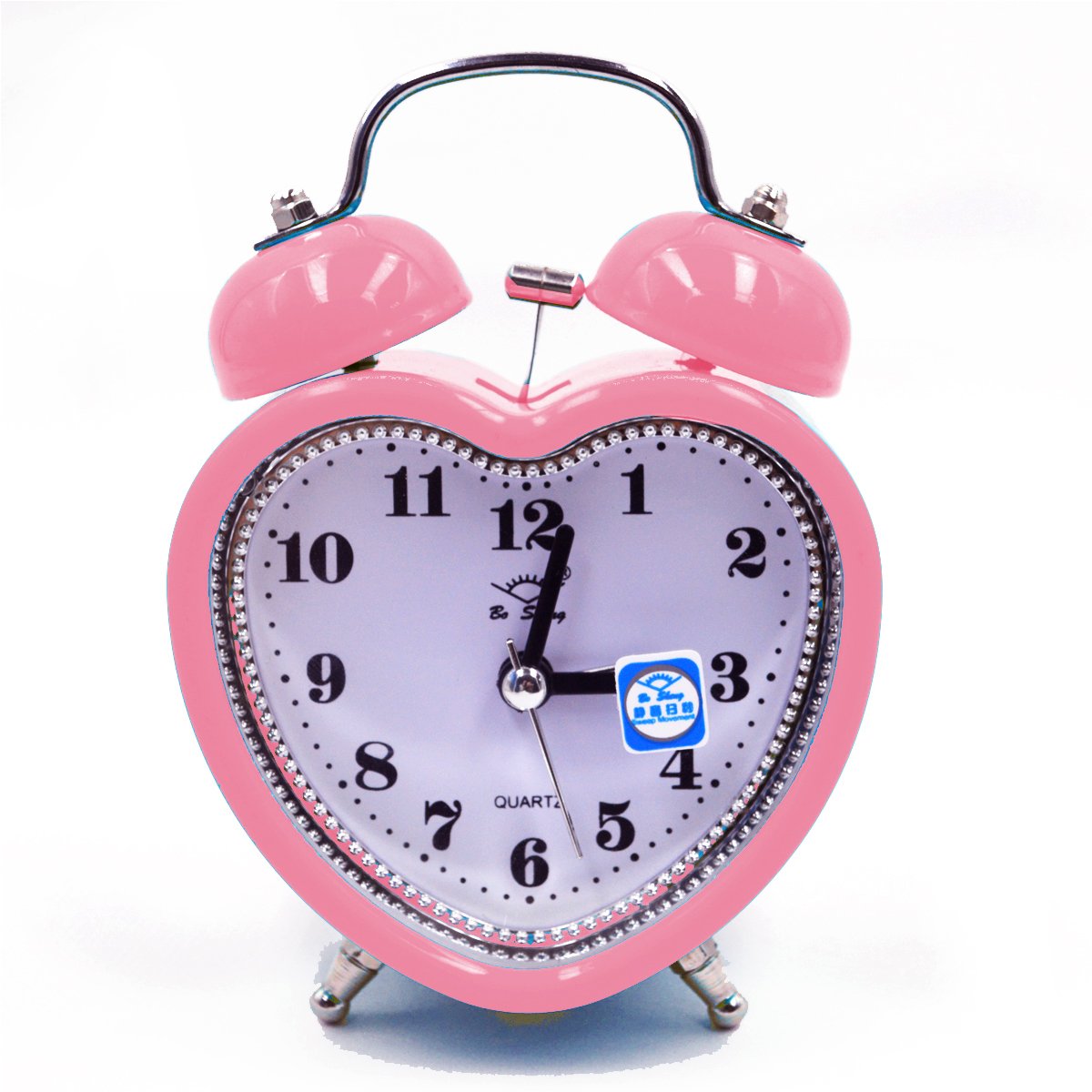 LA HUATE Retro Heart Shape Alarm Clock Silent Desk Travel Alarm Clock Cute No Ticking Twin Bell with Nightlight,Pink