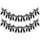 2 Strings of 16PCS Black Bow Garlands Banner Decoration,Pre-Strung Satin Ribbon Ornaments for Birthday,Bachelorette Party,Bridal Shower,Wedding,Engagement,Baby Shower, Graduation Decor,Anniversary