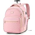 Arcoyard Small Rolling Backpack, 15.6 Inch Underseat Carry On Luggage With Wheels For Adults, Wheeled Backpack for Women, Travel Roller Bag, Pink