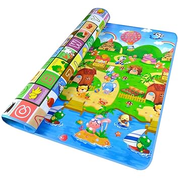 Lavish Homes Memory Foam Reversible Waterproof Kids Crawling Play Mat Foam Floor Gym - Non-Toxic Non-Slip Reversible Waterproof, Pingko and Friends, Large Size