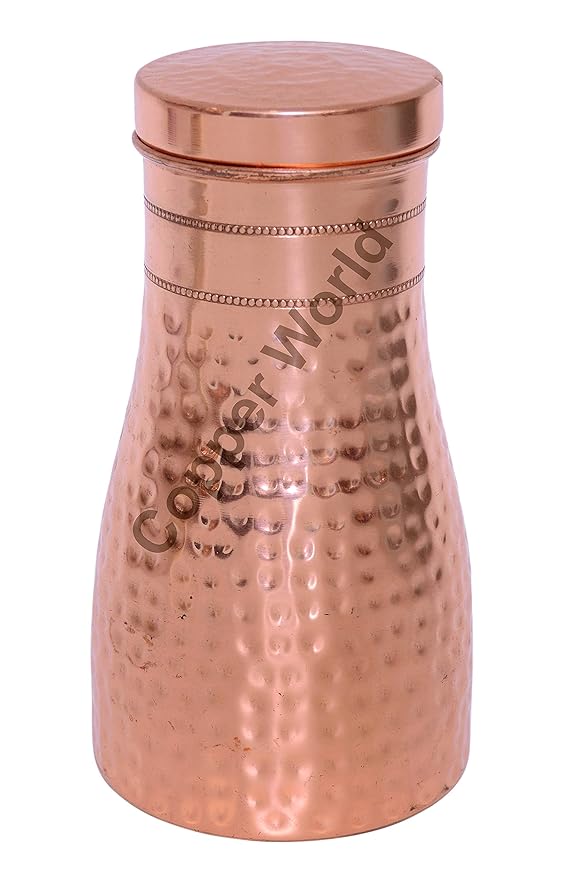 Copper World™ Hammered Copper Bedroom Bottle with Inbuilt Glass Drink