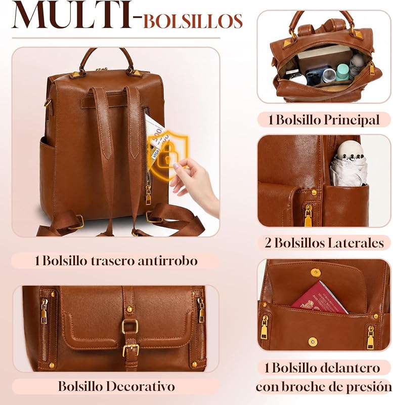 Bolso Mochila Mujer 3 en 1 Casual para Diario Marrón
