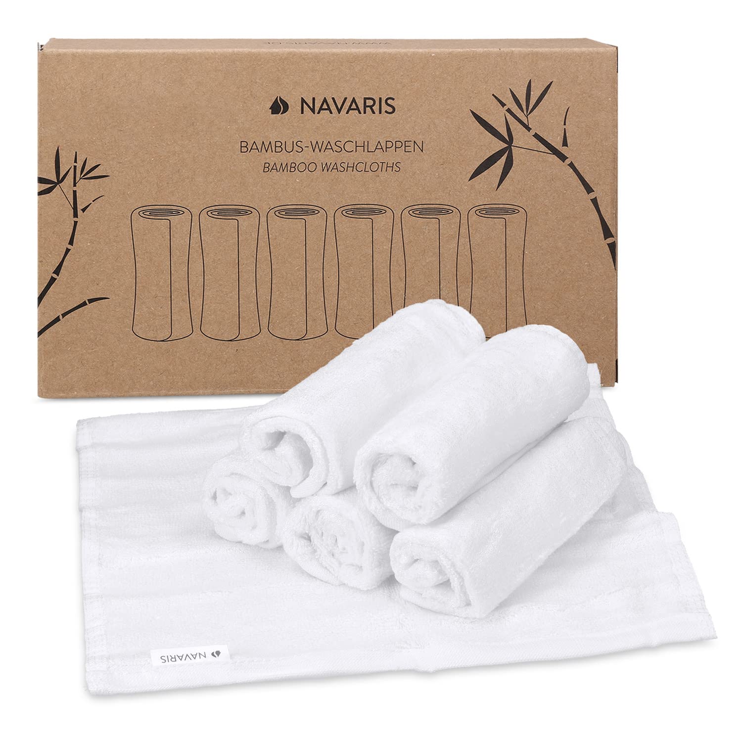 Navaris Wash Clothes (Pack of 6) - 100% Viscose Derived from Bamboo - 25 x 25 cm - Soft Flannel Towel Set for Washing Face, Makeup Removal, Body, Babies