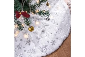 Lanpn Christmas Tree Skirt 90cm, Xmas Tree Skirt with Snowflake Winter Christmas Tree Mat for Large Artificial Trees Winter H