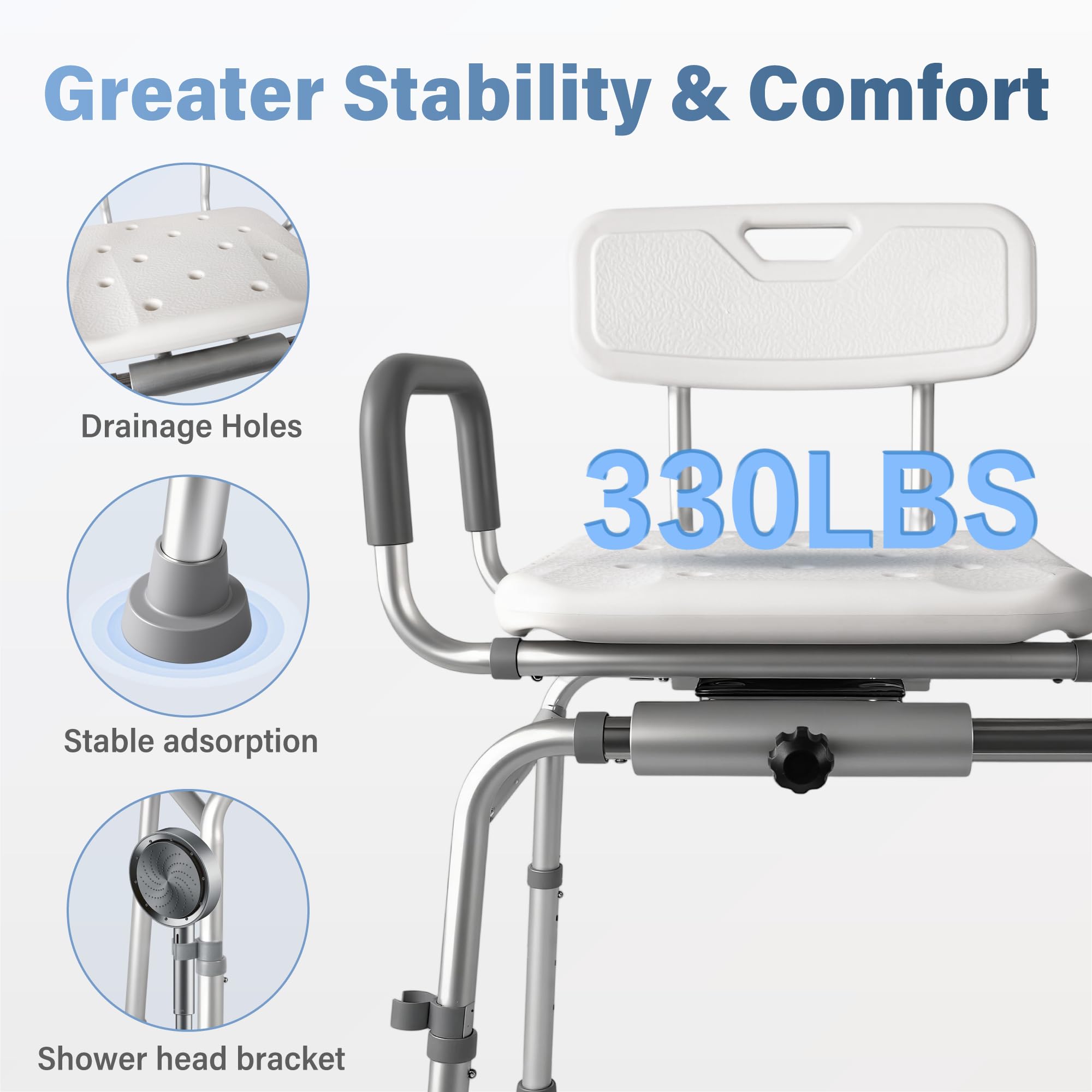 Sliding Tub Transfer Bench with 360 Degree Swivel Seat, Height Adjustable Bathtub Transfer Bench with Armrest, Non-Slip Rotating Shower Chair for Elderly Disabled