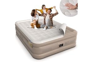 NATRACALM Air Mattress Queen with Built in Pump, Inflatable Mattress Queen Size Blow Up Mattress with Side Pocket, Upgraded Soft Surface Air Mattress for Guest, Camping&Home, 3 Mins Inflation, Colchon Inflable