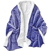 FLORIANA Womens Wearable Throw Blanket Poncho, Blanket Shawl With Pockets, Grey