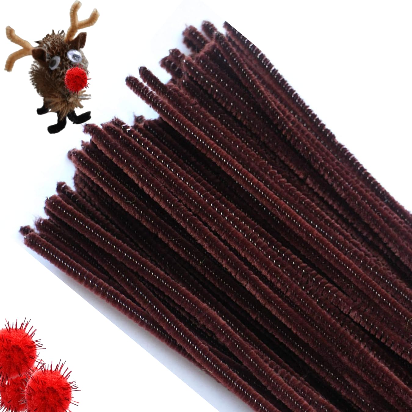 Brown Pipe Cleaners for Craft - Chenille Stems 6mm x 30cm 50 Pack Pipe Cleaner Crafting Supplies for Childrens DIY Decorations and Reindeer Crafts