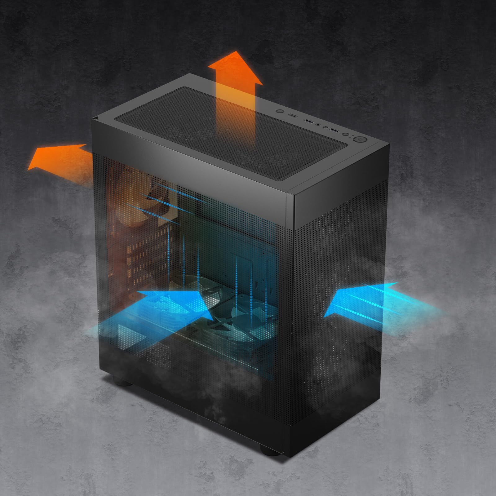 DARKROCK MH200 Black PC Computer Case for Office&Gaming Compact Mid-Tower Micro ATX Mini ITX High-Airflow Mesh Front & Side Panel Top 240mm Radiator Support Type-C Ready, ARGB 120mm Fan Pre-Installed