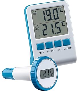 infactory Wasser Thermometer: Digitales Teich- und Poolthermometer mit LCD-Funk-Empfänger, IPX8 (Pool Thermometer Funk)