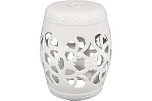 Sunnydaze Ceramic Garden Stool Side Table - Indoor or Outdoor - Knotted Quatrefoil - White