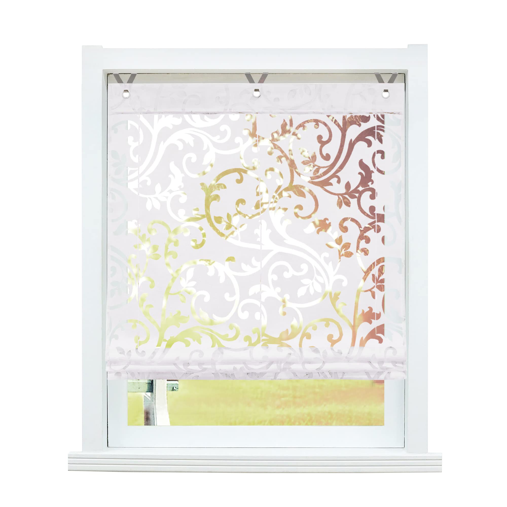 SCHOAL Roman Blind No Drilling Required Burnout Curtains Transparent Eyelet Roller Blind Curtains with Eyelets 1 Piece W x H 120 x 130 cm White