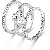 ANGELLIS Solid 925 Sterling Silver Stackable Rings for Women 14K Gold Plated Non Tarnish Cubic Zirconia Eternity Bands Set DaintyTrendy Wedding Band Rings for Jewelry Gifts