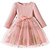 Nileafes Toddler Girl Tulle Long Sleeve Dress Knit Party Bowknot Fall Winter Clothes
