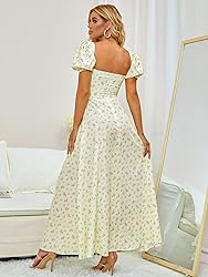Women's Summer Puff Sleeve Floral Print Split Maxi
