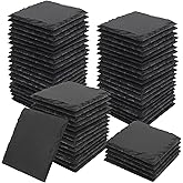 60 Pack 4 Inch Square Slate Coasters,Coasters for Drinks, Black Stone Coaster with Anti-Scratch Bottom, Ideal for Home Decor, Bar, Housewarming Gifts, and Laser Engraving KUKLIPJIM