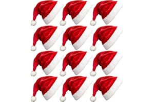 MarJunSep 12 Pack Plush Santa Christmas Hats for Kids Children Teenagers & Adults Small Head, Red Plush Xmas Hats with White Cuffs for Christmas Holiday