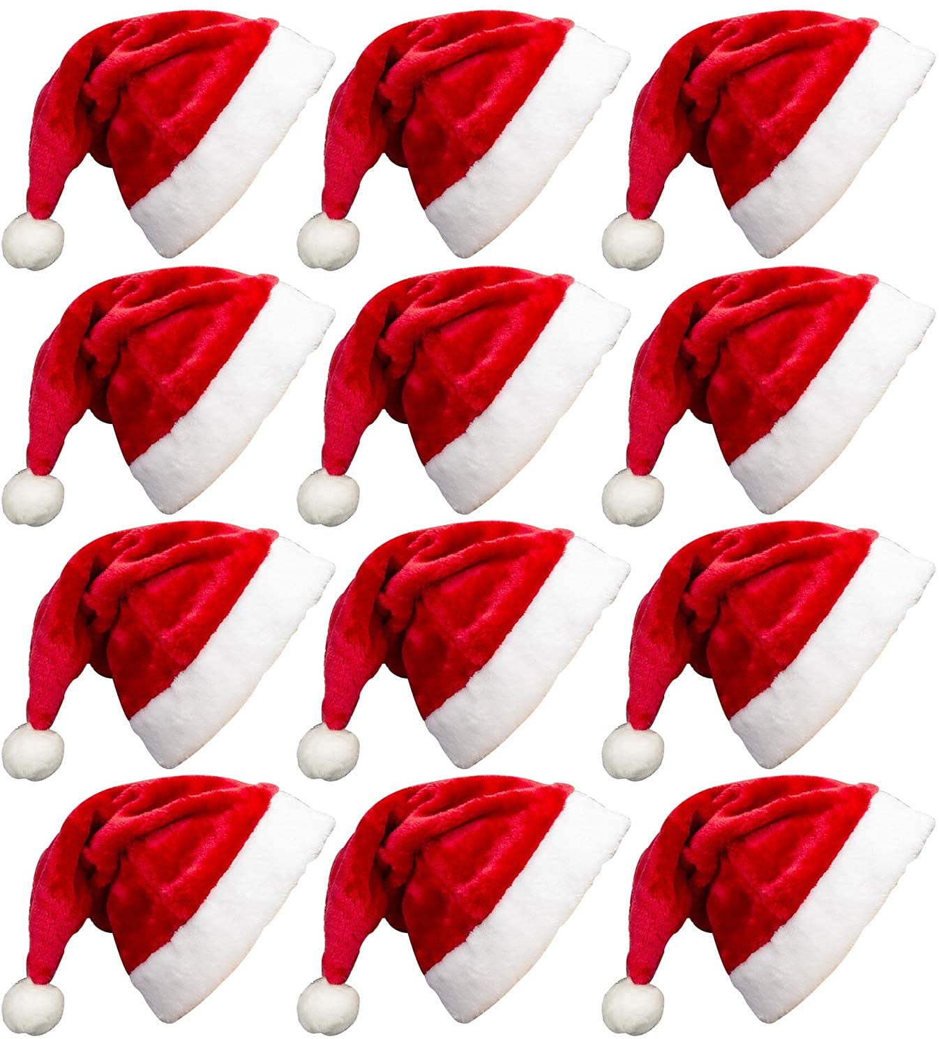 Photo 1 of MarJunSep 12 Pack Plush Santa Christmas Hats for Kids Children Teenagers & Adults Small Head, Red Plush Xmas Hats with White Cuffs for Christmas Holiday
