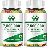 2 Packs Organic Hemp Gummies 7,500,000 High Strength - High Potency Hemp Oil Infused Gummies - Natural Hemp Candy Supplements