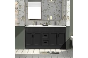 eclife 60" Bathroom Vanities Sink Combo with Painted Surface, Modern Drawered Cabinet W/Decorative Wave Lines, Undermount Double Sink, Matte Black Faucet Drain, Black