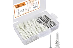 ONSSKI 100 PCs Drywall Anchors - Self Drilling Drywall Plastic Anchors with Screws 50 Sheetrock Anchors and 50 Screws