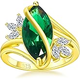 DAYBYDAY Sapphire/Ruby/Emerald/Aquamarine Ring, 925 Sterling Silver Marquise Cut Flower Engagement Rings for Women, 4 Carat Twist Promise Ring Size 6-10