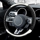 Wogomz Car Steering Wheel Cover, Leather Steering Wheel Covers Protector, Comfortable & Breathable Cars Wheel Cover Fits 15 Inch, Universal Interior Car Accessories for Most Vehicles (White)