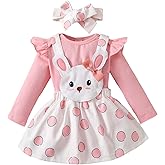 MOBJVIY Toddler Baby Girl Long Sleeve Ruffle Romper Top Bunny Skirt Set Newborn Girl Easter Outfit Overall Dress