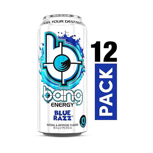 BANG ENERGY BLUE RAZZ, SUGAR-FREE ENERGY DRINK, 16-OUNCE (PACK OF 12)
