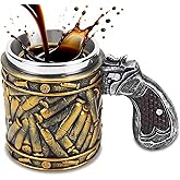 LUCYLANKER Bullet Gun Grip Beer Mug, Funny 3D Coffee Cup, Insulated Stainless Steel Resin Tankard, Pistol Handle Beer Stein, Novelty Military Gift for Dad, Coworker, Veteran & Action-Film Fans, 15 oz