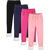 Resinta 4 Pack Girls Cotton Fleece Lined Leggings Warm Thick Tights Thermal Full Length Pants Winter Clothes for Kids