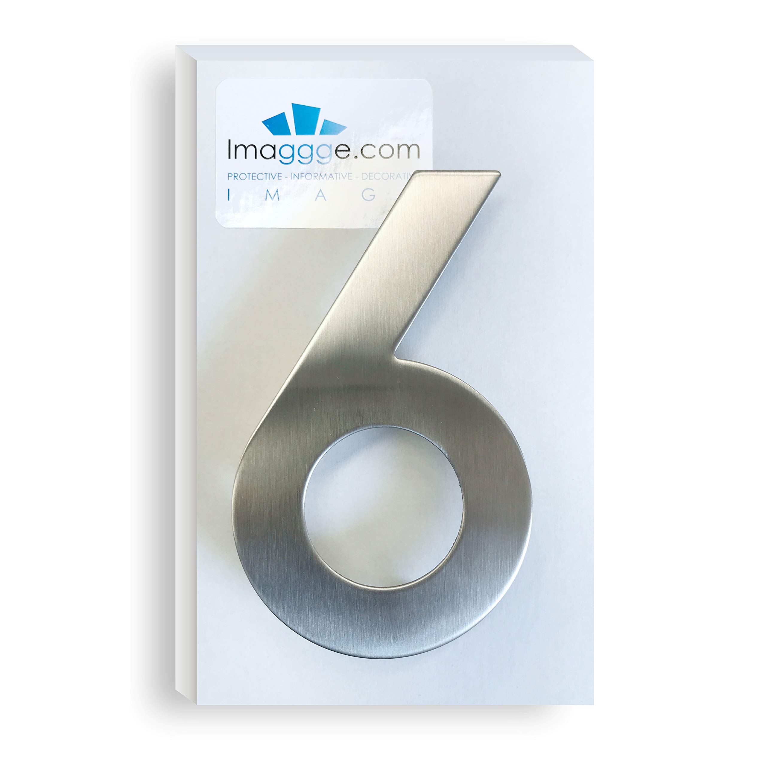 House Number - Heigth 5.9 Inch/15 cm - Brushed Stainless Steel - Quality Stainless Steel 304 - Easy to Install with 2 INOX Screws Included - Number 6 - SIX