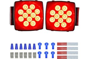 12V LED Trailer Lights 2pcs, Square Trailer Light Kit, Stop/Tail/Turn Signal Lights for Car Trunk Jeep Boat