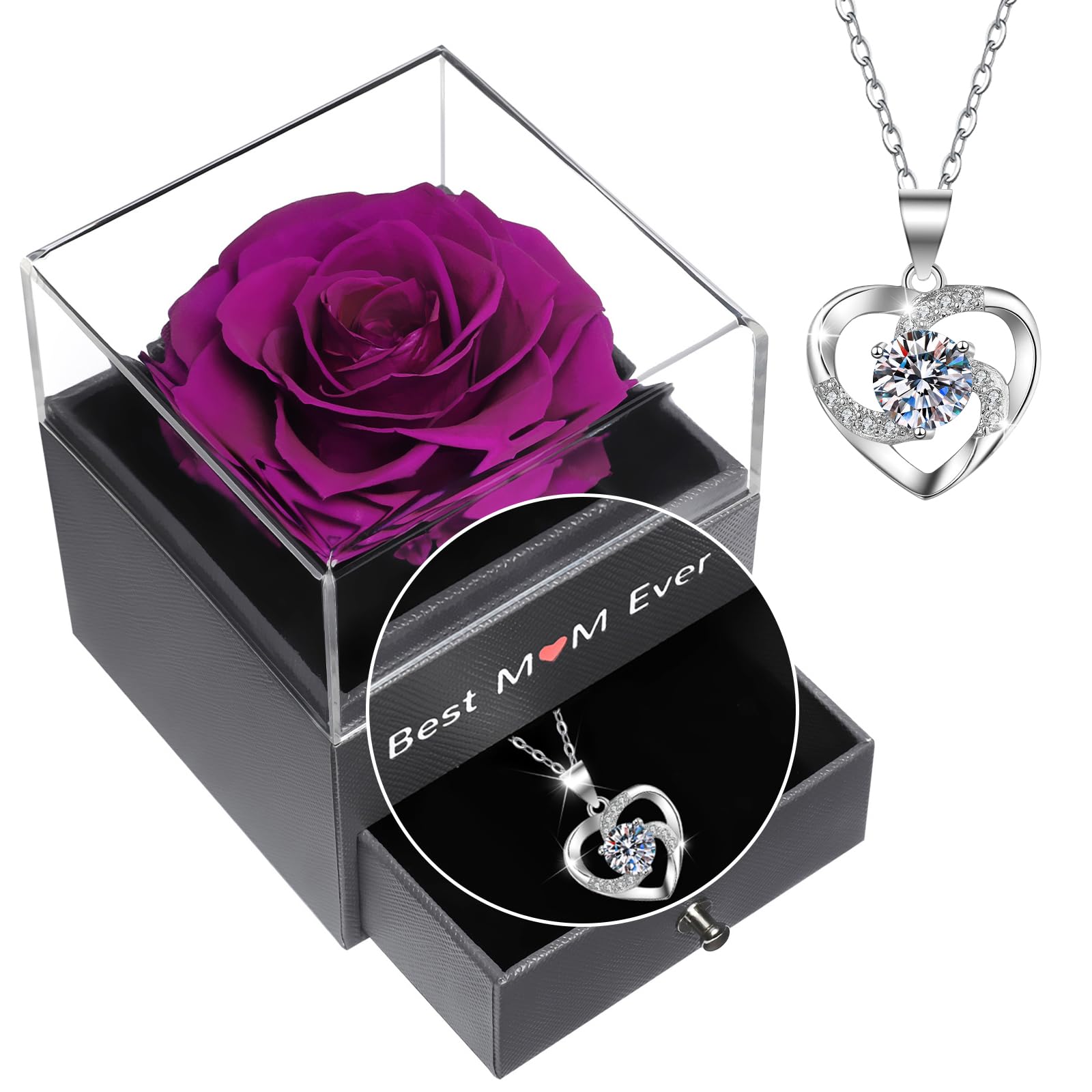 Yamonic Eternal Rose Gifts for Mothers Day,Mum Gifts from Daughter/Son,Birthday Gifts for Mum, Real Rose with Necklace,Best Mum Ever Gifts for Mothers day,Mothers Birthday Gifts, Mothers Gifts,Purple