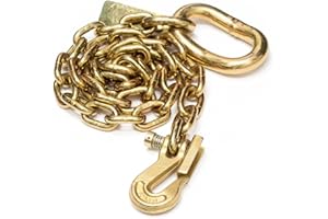 KingChain 426141 1/2-inch x 5 ft. Gold Chromate Tractor Safety Binder Chain with Clevis Grab Hook and Attachment Ring, 11350 lb. Load Capacity, Grade 70, for Farming, Logging, Construction
