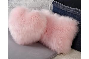 TTLOJ 2 Pieces Decorative Pillows, Heart & Rectangle Faux Fur Throw Pillow, Luxury Series Super Soft Pillow for Girls Boys, for Birthday Thanksgiving-Pink