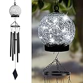 Garden Wind Chimes Outdoor, Solar Hanging Glass Ball Wind Chimes with 15 Cool White LEDs 42 Inch Large with Unique Memorial Sympathy Wind Chime Outside Garden Decor as a Gift for Patio, Porch, Balcony