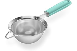 18/8 Stainless Steel Mesh Strainer: U-Taste 3.9 Inch Kitchen Fine Mesh Sieve Food Colander with Riveted Sturdy Silicone Handle and 30 Mesh Hole for Straining Flour, Quinoa, Tea, Juice (Aqua Sky)