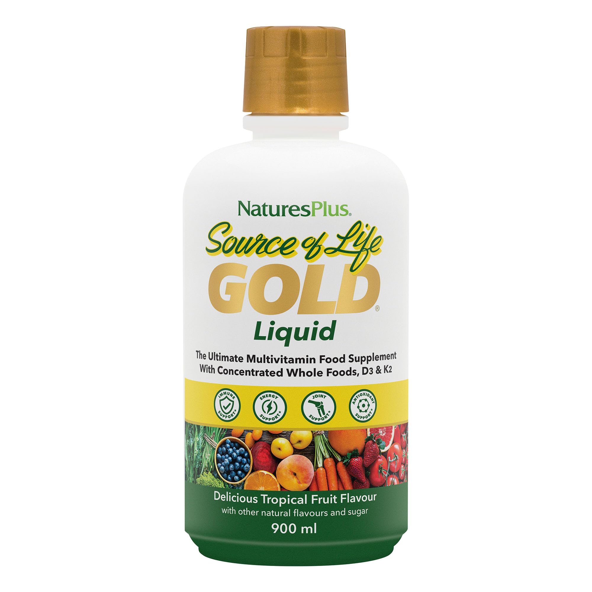 NaturesPlus Source of Life Gold Liquid - High Potency Whole Food Multivitamin and Mineral - Energy Boost, Immune Support - Vegetarian, Gluten Free - 887ml