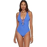 Becca Womens Modern Edge One Piece Swimsuit, Plunge Neck, Criss Cross, Bathing Suits for Women
