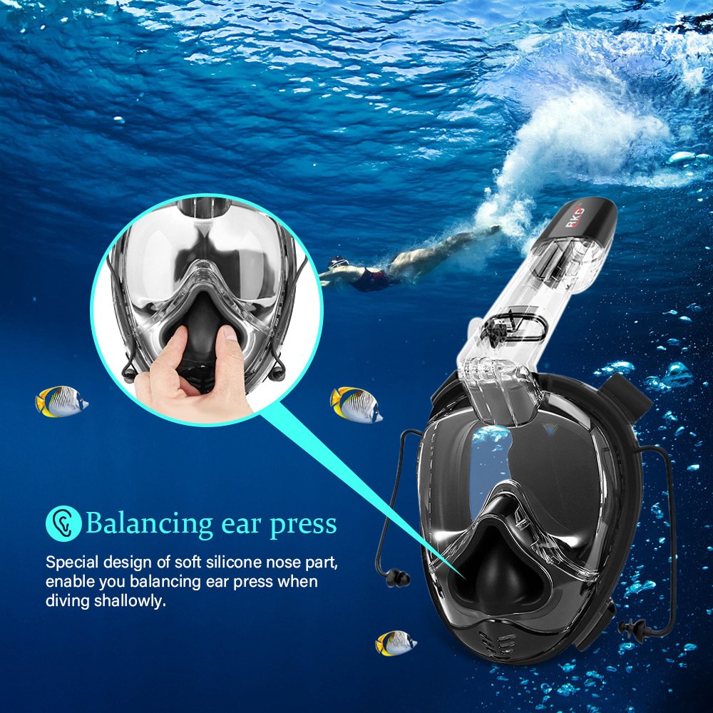 X-CAT (One Size All) NACATIN 2018 Newly One-Piece Full Face Snorkel Mask GASBAG Design, Comfortable Anti-Flog Scuba Masks Larger Viewing Area Closer to Water, Black