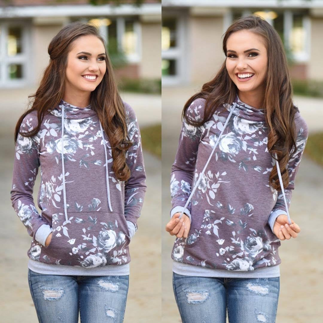 Barlver Women's Casual Hoodies Long Sleeve Sweatshirts Cowl Neck Drawstring Hooded Pullover Top with Pockets: Clothing