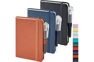3 Pack Pocket Notebook Journals, Mini Small Leather Lined Journal Notebooks for Note Taking, Small Notepad with Pen Holder, B