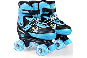 Hualonger 4 Size Adjustable Kids Roller Skates for Girls Boys, Beginner Toddler Skates with Light Up Wheels, Indoor Outdoor Sports for Ages 3-5 5-8 8-12