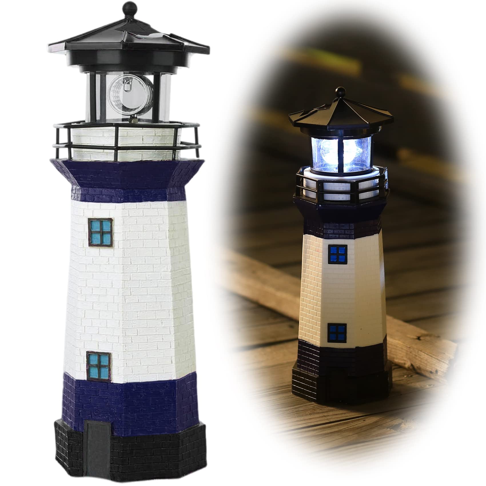 HSHD Solar Lighthouse Ornament - 28cm Tall Solar Lighthouse with Rotating Beacon, 360 Degree Rotating Lighthouse Decoration, Best Lighthouse Gifts for Children(Octagon Blue) — image 1