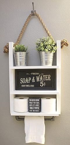 Amazon Com White Hanging Bathroom Shelf With Industrial Towel Bar 100 Handmade In Usa Handmade
