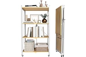 4-Tier Foldable Metal Storage Shelf with Wheels, 400 LBS Heavy Duty Rolling Shelving Unit, Collapsible Mobile Storage Rack fo