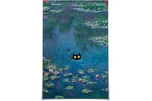 HANDMADE Vintage Monet Canvas Wall Art Famous Oil Paintings Monets Water Lillies Black Cat Poster Funny Cat Floral Print Abstract Farmhouse Gallery Aesthetic Room Decor for Bedroom Bathroom 12x16in Unframed